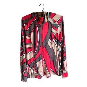 Lole Womens Zip Up Hoodie Jacket Abstract Print Stretch Pink Gray Tan Size Large